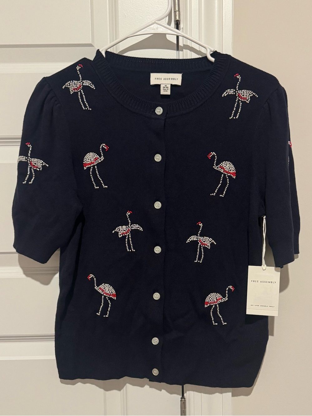 Free Assembly Flamingo Embellished Cardigan Navy Size Medium NWT